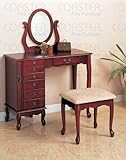 Beautiful Cherry Finish Storage Vanity Table Set w/Mirror & Stool