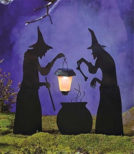 3-Pc Attractive Popular Halloween Yard Signs Solar Lantern Garden Scary Light Art Lawn Home Decor Style Cauldron Witch with Stake