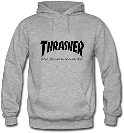 Runney Men's Thrasher Skateboard Long Sleeve Hoodies Sweatshirts Large Grey