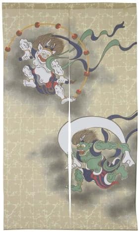 Made in Japan Noren Curtain Ukiyoe Fujin Raijin Wind God and Thunder God by Marumi Japan