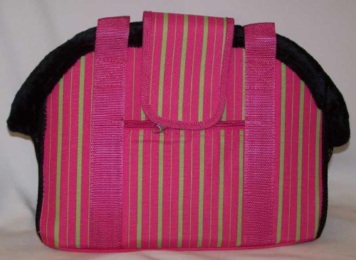 Designer Dog Carrier - Open Top Striped Pet Carrier- Pink Green