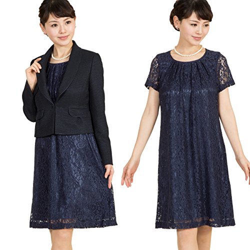 濃紺レースワンピーススーツ3点セット LE-1717 [7号 9号 11号 13号 15号 ]