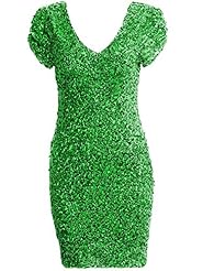 V-neck Fitted Wrap Sequined Cocktail Polyester General Print Club Dress/Prom Dress/Party Dress/Mini Dress 