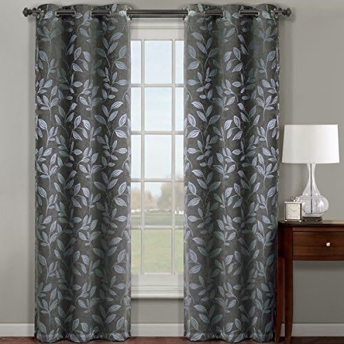 Claire Pair ( Set of 2 ) Micro Suede Jacquard Blackout by weave Grommet Curtain Panels 72 x 84" Pair Grey 72 x 84" Pair Grey