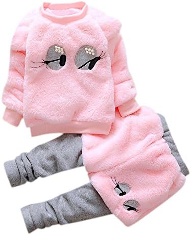Baby Cartoon Warm Set, Milazer Baby Infant Girls Woolen Fur Winter Thick Coat +Pants Clothes (10, Pink)