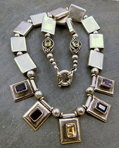 Sterling Silver Multi Gemstone Pendant Necklace