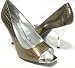 Bronze Metallic Snake Peep Toe Pumps Chrome Heels