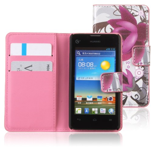 Einzige Slim-Fit Premium leather Case for Huawei Ascend Y300 with Premium Universal Stylus/Pen (Purple flower)