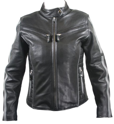 Women's Black and Silver Multi Vented Motorcycle Jackets - Size : Medium
