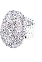 Santfe Women Adorable Crystal Rhinestones Oval Design Stretch Fashion Ring Shinning Silver Plated