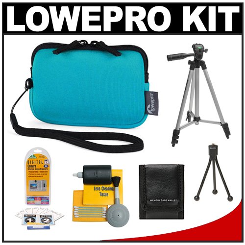 Lowepro Varia 10 Digital Camera Pouch (Teal) with Tripod + Accessory Kit for Nikon Coolpix, Canon PowerShot, Pentax Optio, Olympus Stylus, Fuji FinePix, Kodak EasyShare, Casio Exilim, Panasonic Lumix, Samsung and Sony Cyber-Shot Digital Cameras
