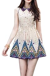 Sleeveless Floral Print Summer Vintage Polyester Cocktail Above the Knee Club Dress/Homecoming Dress/Prom Dress/Wedding Dress 