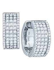 1.67 cttw 10k White Gold Bridal Huggie Hoop Earrings Diamond Bridal Huggie Hoop Earrings (Real Diamonds: 1.67 cttw)