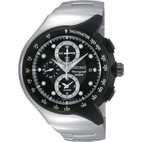 Seiko Men's Alarm Chronograph Black Ion Finish Bezel  Watch #SNAD43