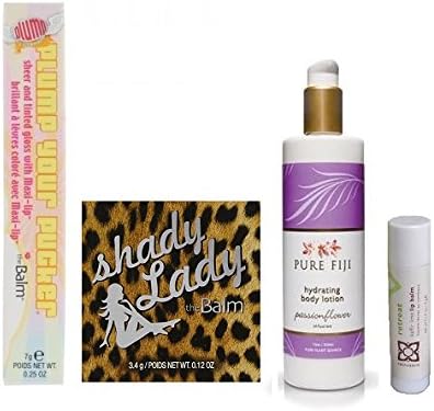 Girly Stocking Stuffer - Pure Fiji Travel Sized Hydrating Body Lotion in Passionflower, Plump You Pucker (Spike my drink), Shady Lady (Risque Renee) Includes a FREE Akhassa Lip Balm