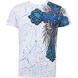 Metallic Blue Cross Short Sleeve Crew Neck Cotton Mens Fashion T-Shirt
