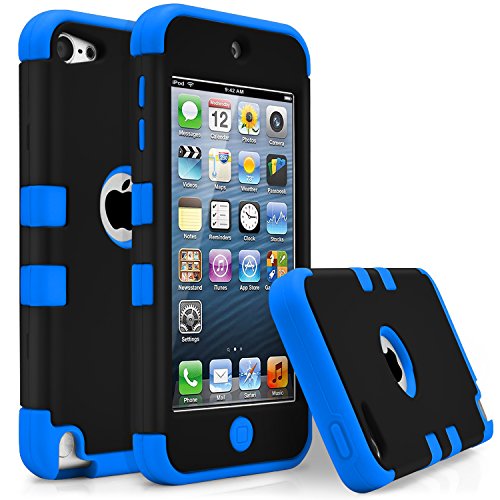 iPod Touch 5 Case, iPod Touch 6 Case, MagicMobile [Armor Shell Series] Double Layer Cover [Hard Shield] + [Flexible Silicone] Hybrid Case for Apple iPod 5th Generation [Impact Shock Resistant] / [ Black - Blue ] ( Compatible with iPod 5th / 6th gen )