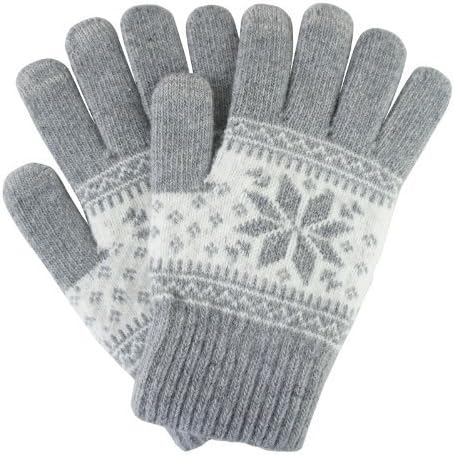 Eforstore Warm Winter Unisex Snowflake Knitting Smart Phone Touchscreen Gloves with Conductive Fingertips for Iphone Ipad Samsung All Touchscreen Electronic Devices