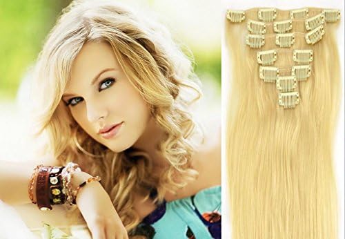 Fashion Hairstyle Clip in Remy Human Hair for Beauty Women's Accessories in 48cm 75 Gram - Platinum Blonde #613