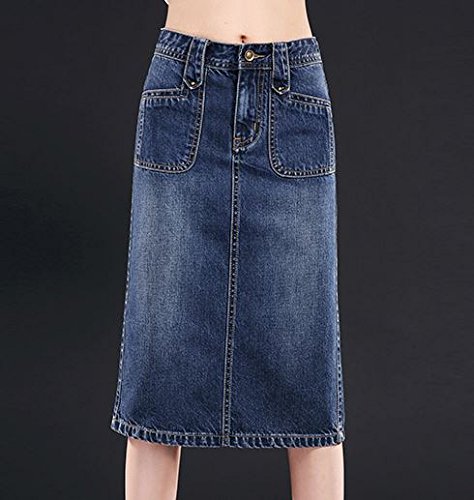 (ALLURE) デニム スカート タイト ペンシル スリット ミモレ丈 ブルー AF0510