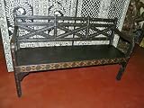 Indian Furniture Antique Ox Cart Wooden Bench with Brass and Iron Overlay