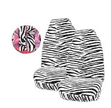 Zebra White & Black Stripe Animal Print Universal-Fit Front High Back Bucket Seat Covers & Shoulder Pad Combo