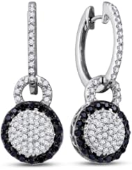 10K White Gold Round Brilliant Cut Black and White Diamond - Huggies Channel Set Dangle Earrings - (1/2 cttw.)