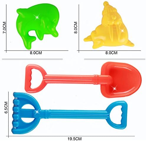 Mysun Baby Beach Toys, Toy Icon 6-piece Set Children's Kid's Toy Beach/Sandbox Tool Playset, Comes with Bucket, Hand Tools, Sand Molds