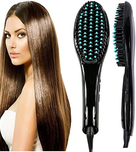 Wave Of Beauty LCD Hair Straightening Brush, LED Straightener Evenly Heated Professional Ceramic Iron Style Hairbrush, Detangles, Straightens and Massages in Just 30-60 Seconds (Black/Black+Blue Tips)