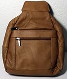 Sling Bag Brown Leather Back Pack Stripes Triangle PL52