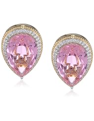 Yellow Bronze Pink Glass with Clear Cubic-Zirconia Earrings