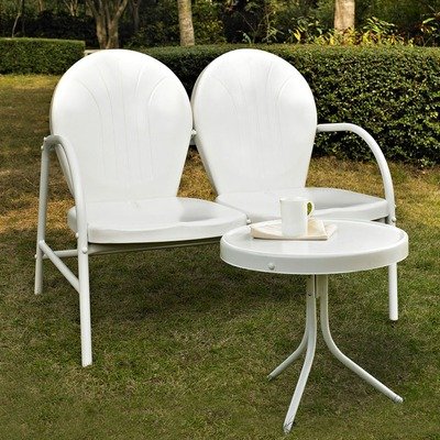 Griffith 2 Piece Metal Outdoor Conversation Seating Set - Loveseat & Table in White Finish White