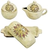 MARA STONEWARE COLLECTION - Collectible Creamer, Sugar Bowl & Butter Dish Set - Desert Sun Face Design