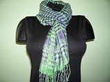 Green and Purple 100% Viscose Lurex Yarn Dyed Scarf