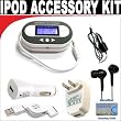 Digital 203 Channel FM Transmitter with LCD Screen + Black mini soft Earbuds + 3-in-1 Charging kit for Apple iPod Classic, Video, Touch, Nano, iPhone 1G / 3G + DBROTH Microfiber Cleaning Cloth