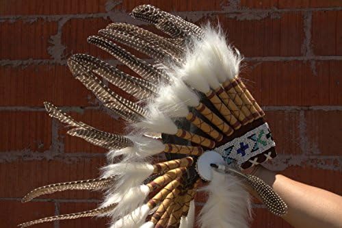American Indian Inspired Headdress Warbonnet with Real Feathers (16 Styles to Choose) (Strip Feathers (SH004))