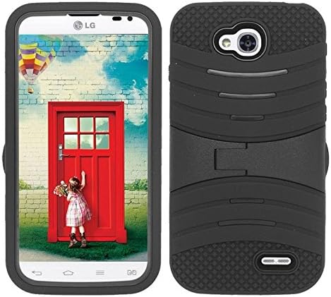 Wave Armor Stand Hybrid Cover Protector Phone Case LG Optimus L90 + FREE PRIMO DESIGN CARTOON FOLDABLE TOTE BAG (BLACK / BLACK)