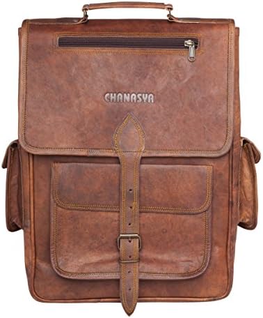 Chanasya 12-Inch Genuine Leather Backpack Shoulder Bag Satchel-Brown