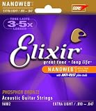 Elixir Strings Acoustic Phosphor Bronze Strings NANOWEB Coating, 6-String, Extra  Light