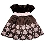 Sweet Heart Rose Velvet Top Dress with Embroidered
Flowers,Brown/Pink, 24 Months