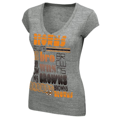 NFL Women's Cleveland Browns Victory Play III Short Sleeve Deep V-Neck Tri-Blend Tee (Gray, Large)