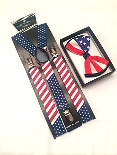 Men's Unisex American Flag Suspenders And Matching Bow tie Set