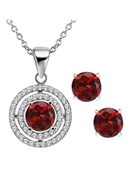 3.64 Ct Round Natural Red Garnet 925 Sterling Silver Pendant Earrings Set 18"