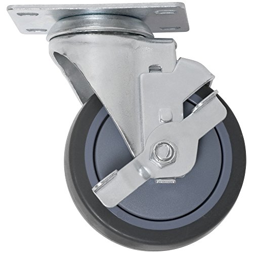 Heavy Duty TPR Rubber Caster Wheel with Swiveling Top Plate w/ Brake  - 4-Inch -  250 lb. Load Capacity  -  Non-Marking for use in Hospitals, Food Service, & Other Institutional Applications