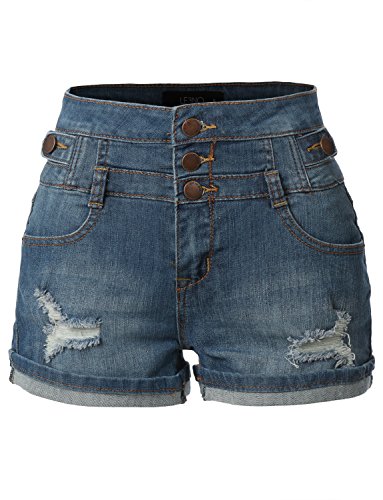 LE3NO Womens Stretchy High Waisted Denim Shorts with Pockets