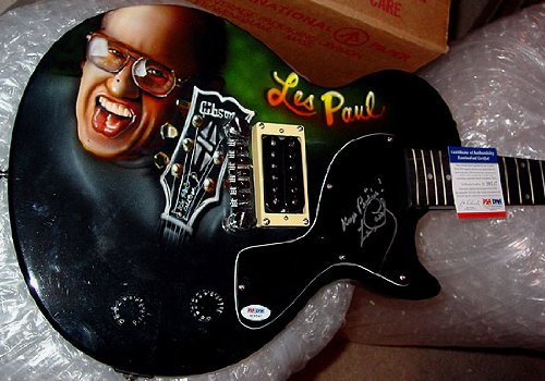 Les Paul Autographed Signed Epiphone Airbrush Keep Pickin Guitar PSA Les Paul Autographed Signed Epiphone Airbrush Keep Pickin Guitar PSA