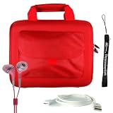 RED Cube with Pocket Series Shell Hard Carrying case for iPad fits snuggly + Includes a 4-inch eBigValue (TM) Determination Hand Strap + USB 2.0 Data Sync Cable for Apple Ipad + Fashion Earbud Headset Headphones 3.5mm In-Ear Stereo ( Pink )