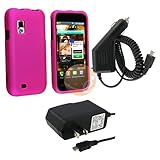 Samsung accessories kits Hot Pink Rubberized Hard Case + Wall + Car Charger ....