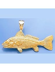 Gold Nautical Charm Pendant 3-D Red Fish