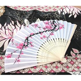  Cherry Blossom Silk Fans - Baby Shower Gifts & Wedding Favors